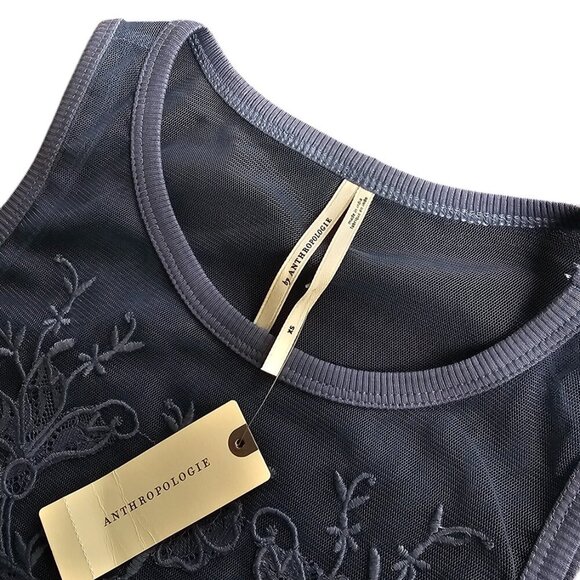 Anthropologie Mesh Appliqué Tank Floral Embroidered Sheer Blue Size XS NWT - Picture 9 of 10